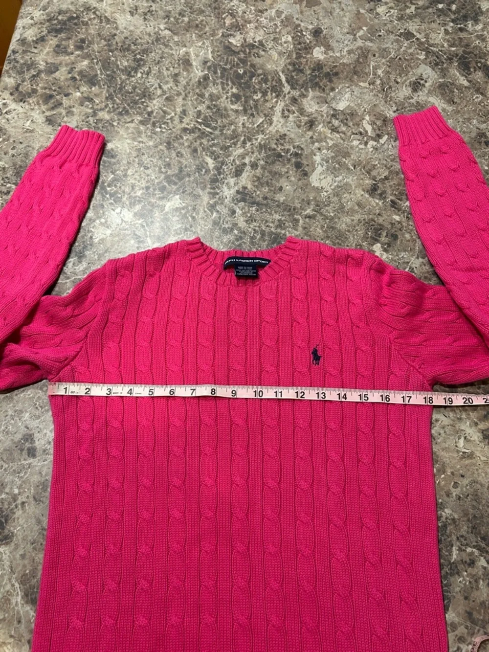 Vintage Ralph Lauren Cable Knit Crew Neck Fisherman Sweater Pink Cotton Large
